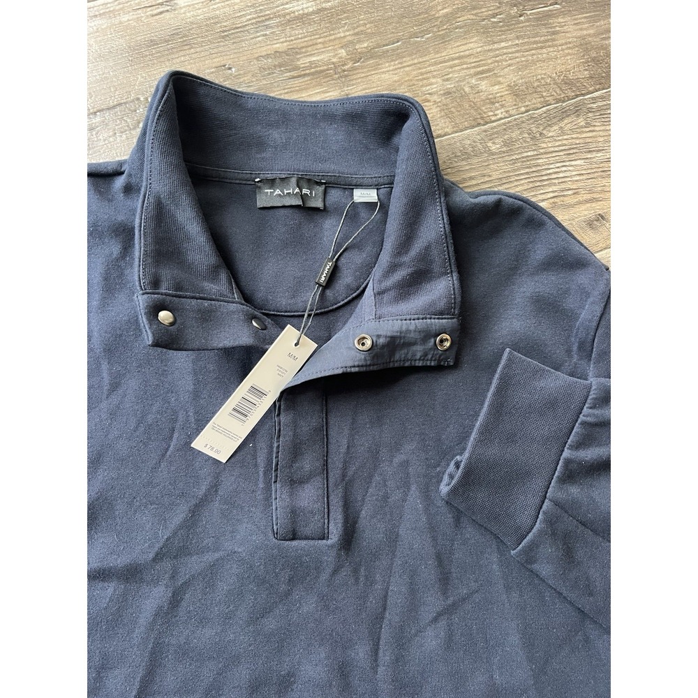 Tahari Men's Long Sleeve 1/4 Snap Sweatshirt Henley Size‎ Medium  Navy Blue